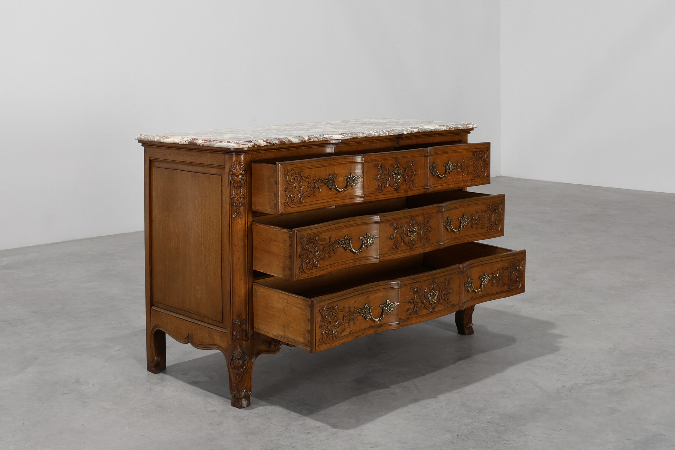18th Century Louis XV Oak and Marble Chest of Drawers, Francethumbnail
